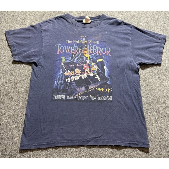 VTG 1990s Disney Twilight Zone Tower Of Terror Shirt Blue L Halloween Horror - Picture 1 of 16